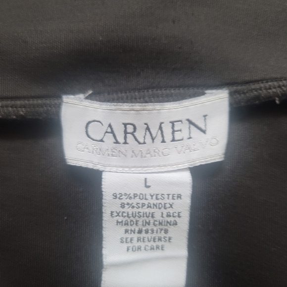 BLACK PENCIL SKIRT w/LACE INSERTS BY CARMEN MARC VALVO, SZ LARGE - Picture 3 of 8